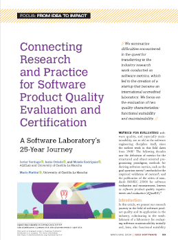 Connecting research and practice for software product quality evaluation and certification: a software laboratory's 25-year journey